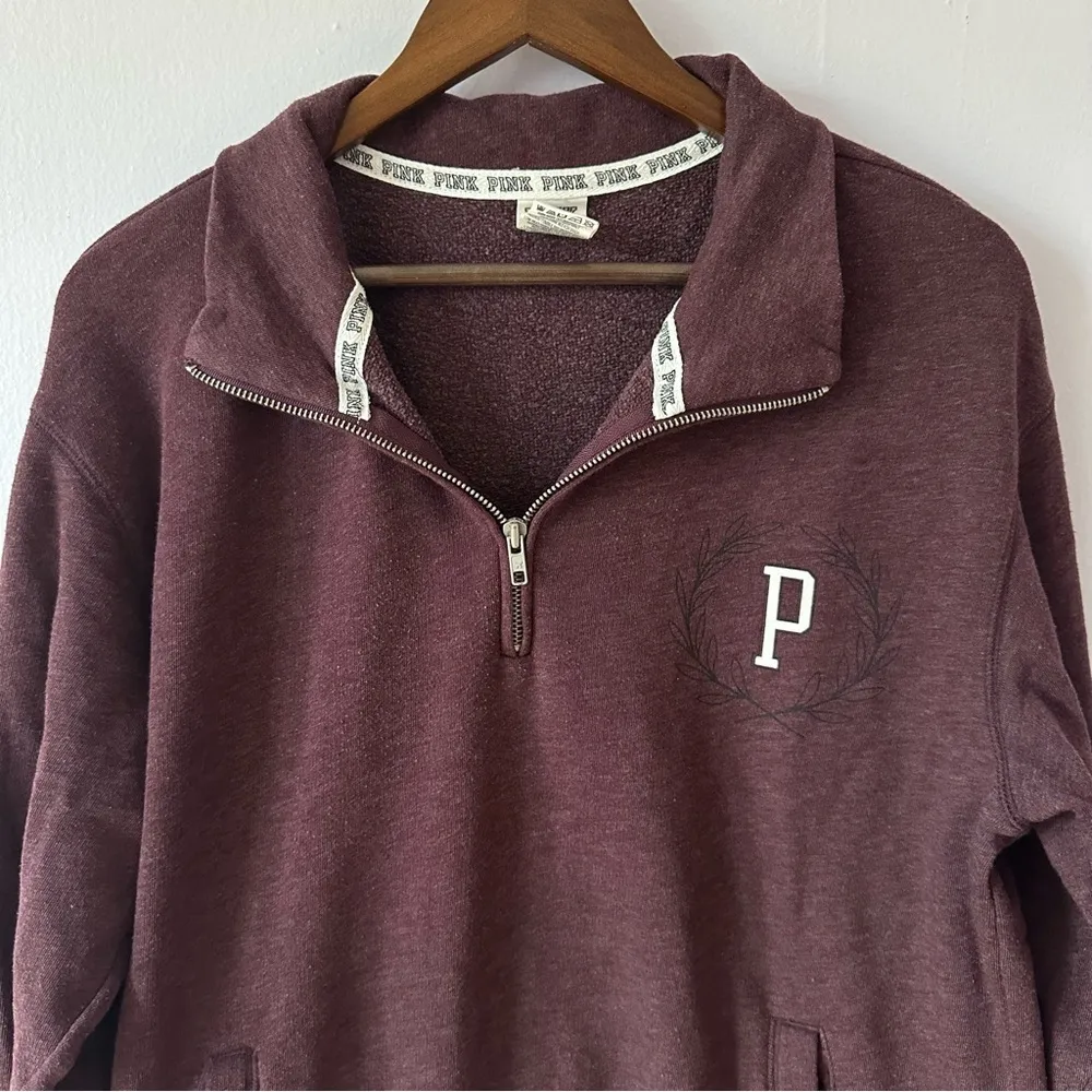 Victoria’s Secret women’s PINK maroon quarter-zip graphic deep red logo size M - Image 3