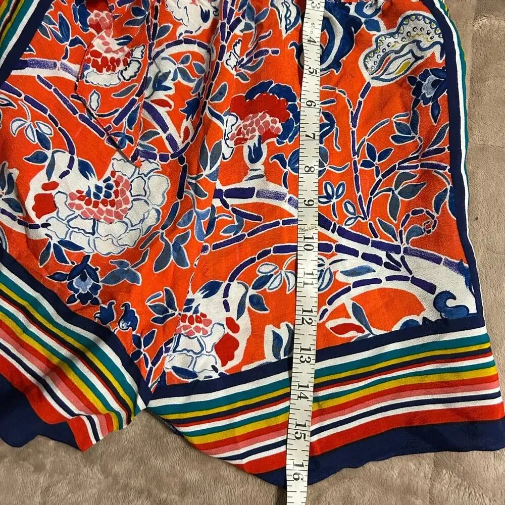 Ett:Twa Anthropologie Paisly Print Shorts Size Small Tie Front Orange Viscose - Image 5