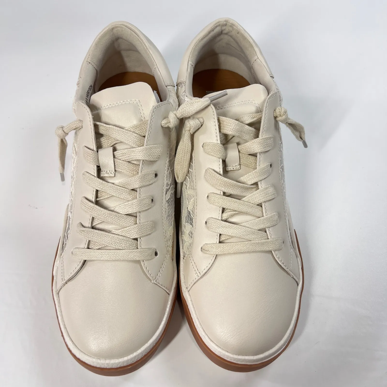 Dolce Vita Harryson Women's‎ 9 Cream Lace Panel Sneakers Casual Shoes Gum Sole Brown - Image 3