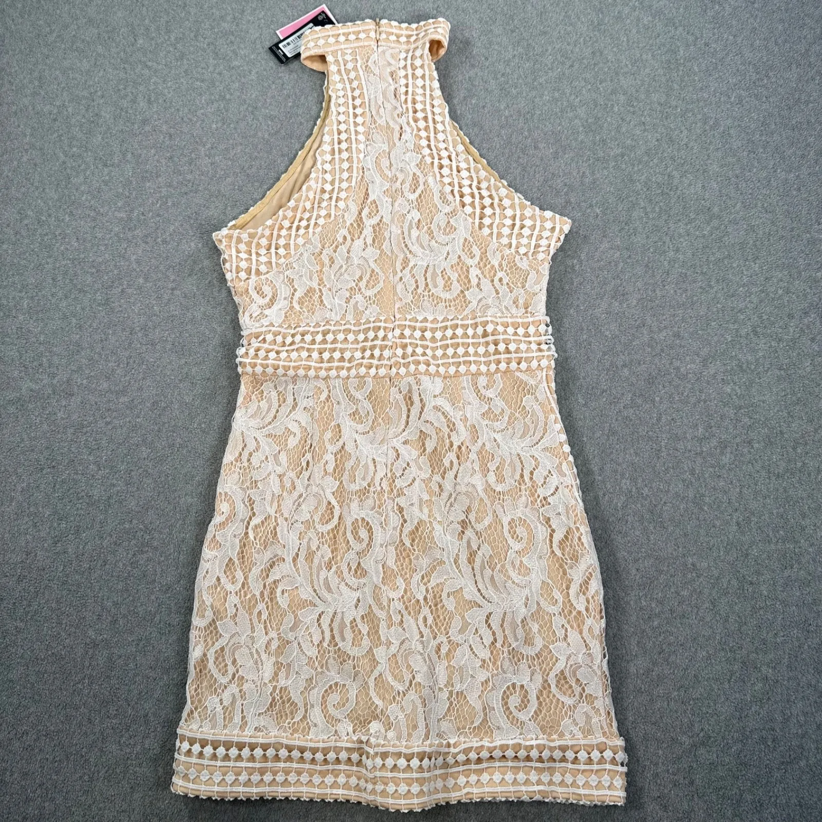 PrettyLittleThing White Lace High Neck Crochet Bodycon Dress Women's 6 New - Image 9