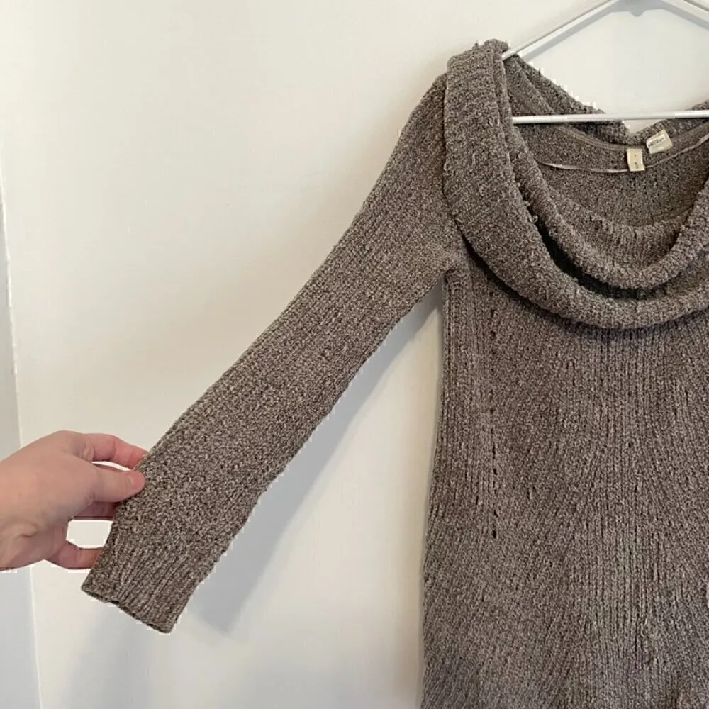 MOTH ANTHROPOLOGIE Lucerne Sweater Taupe Brown Cowl Neck / Off Shoulder Chenille - Image 6