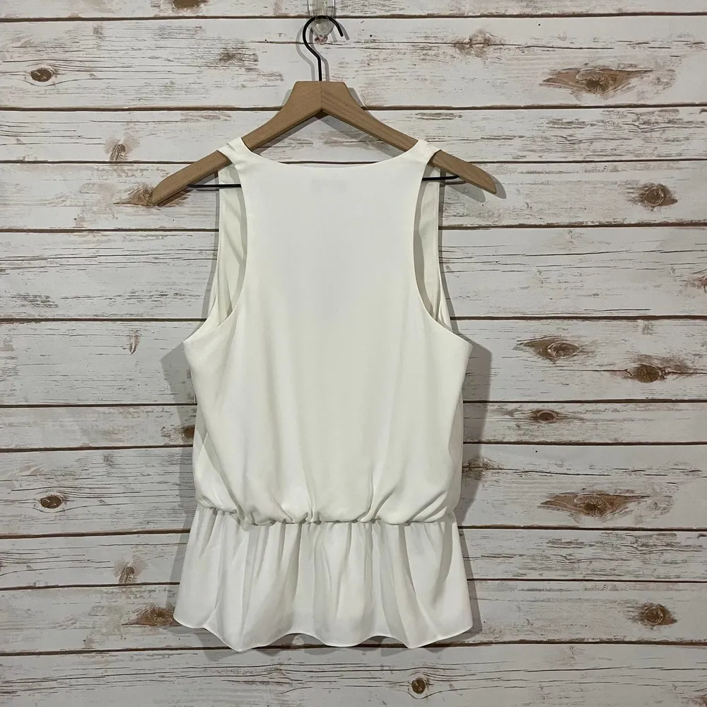 Likely  Faux Wrap Sleeveless Peplum Hem Top - White - Medium - Image 8