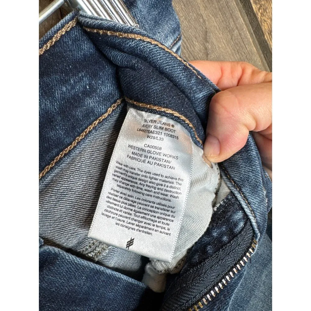 Silver Jeans Co Avery Slim Boot 29x33 Medium Wash Western Glove Works Blue Size 29 - Image 6