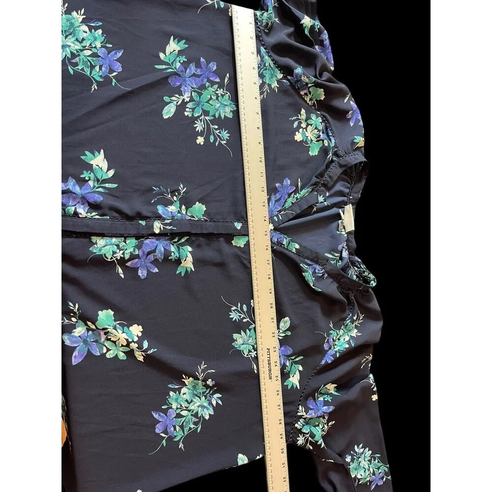 Ava Viv 4x Navy Blue Floral Button Up Long Sleeve Flowy V-neck Top - Image 7