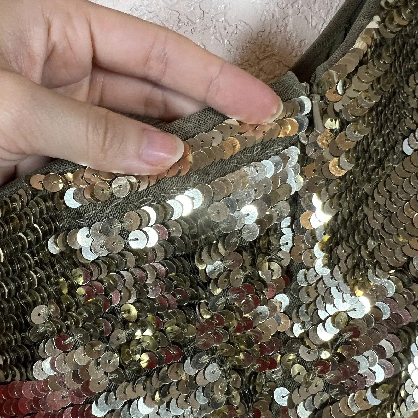 Mac Duggal Evening Gown Size 2 Gold Embellished Cap Sleeve Cowl Neck Trumpet - Image 11