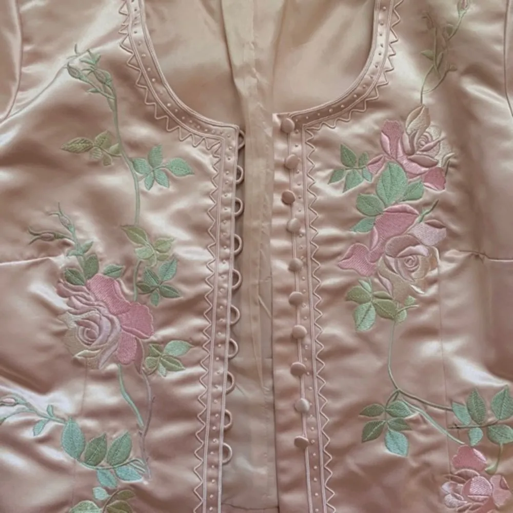 Donna Morgan Jacket Top Satin Pink Embroidered Floral Short Sleeve Formal 16 - Image 8