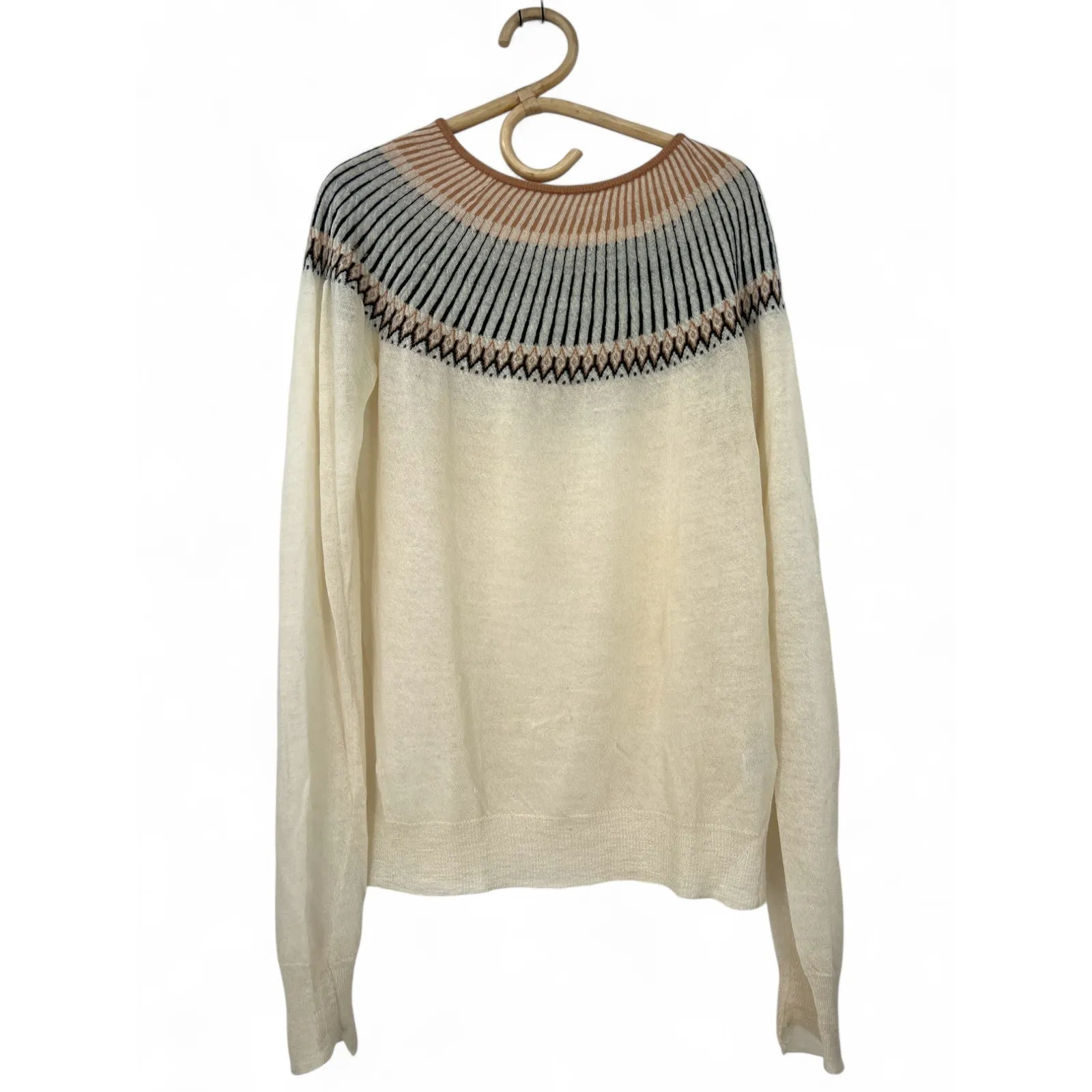 ALC | L | Women's Fair Isle Yoke Lightweight Wool Knit Pullover Sweater Top - Image 2