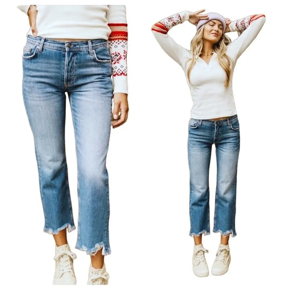 FREE PEOPLE Boot Cut Jean Women 25 Maggie Mid-Rise Straight Cowgirl Preppy Boho - Image 2
