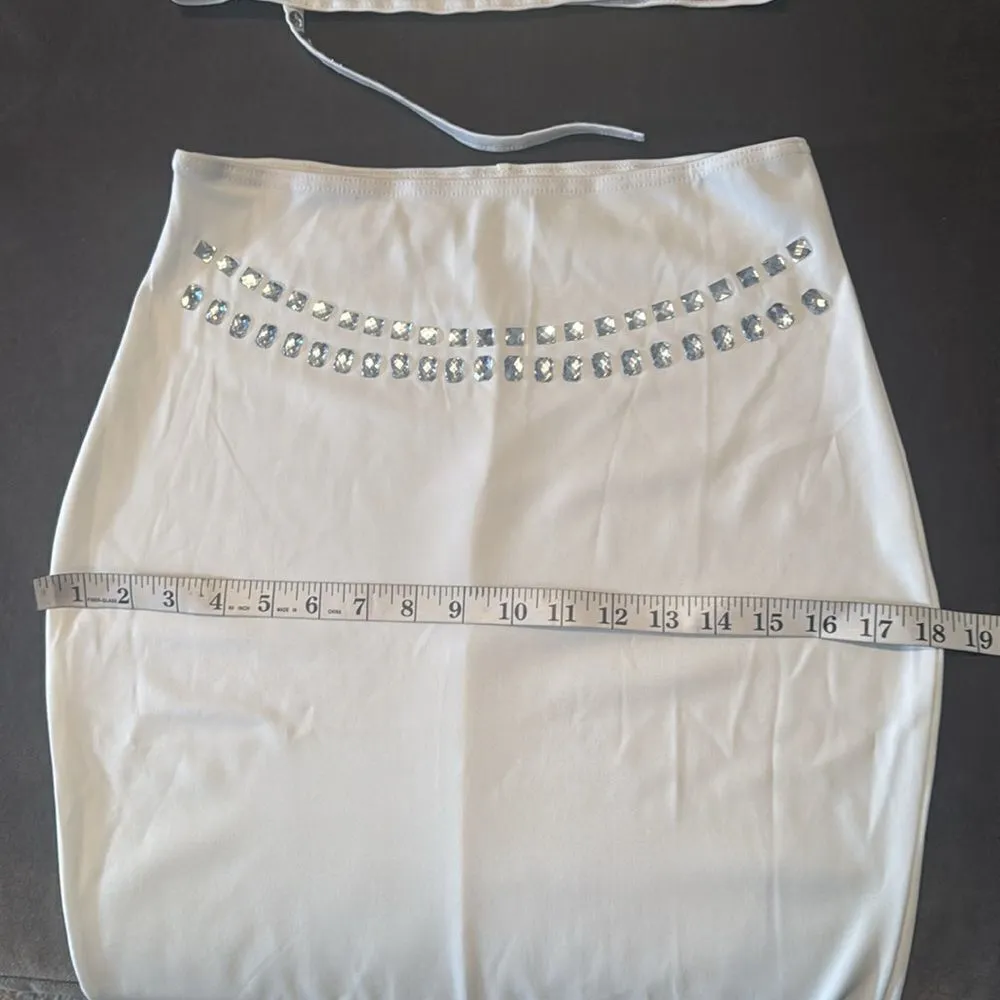Women’s White Sparkly BodyCon 2 Piece Party Club Outfit Size M NEW *READ Size M - Image 9