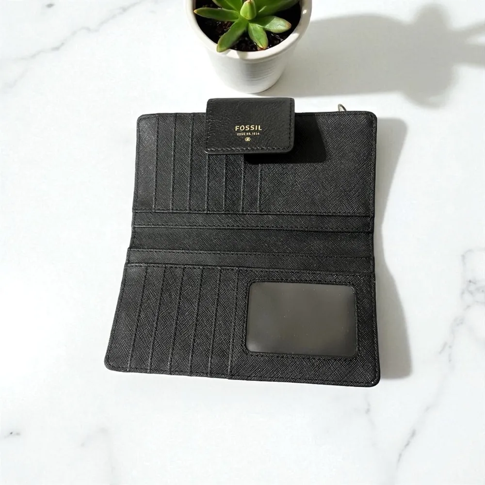 Fossil‎ Black Leather Clutch Wallet Wristlet Zip Around Coin Purse Women - Image 8