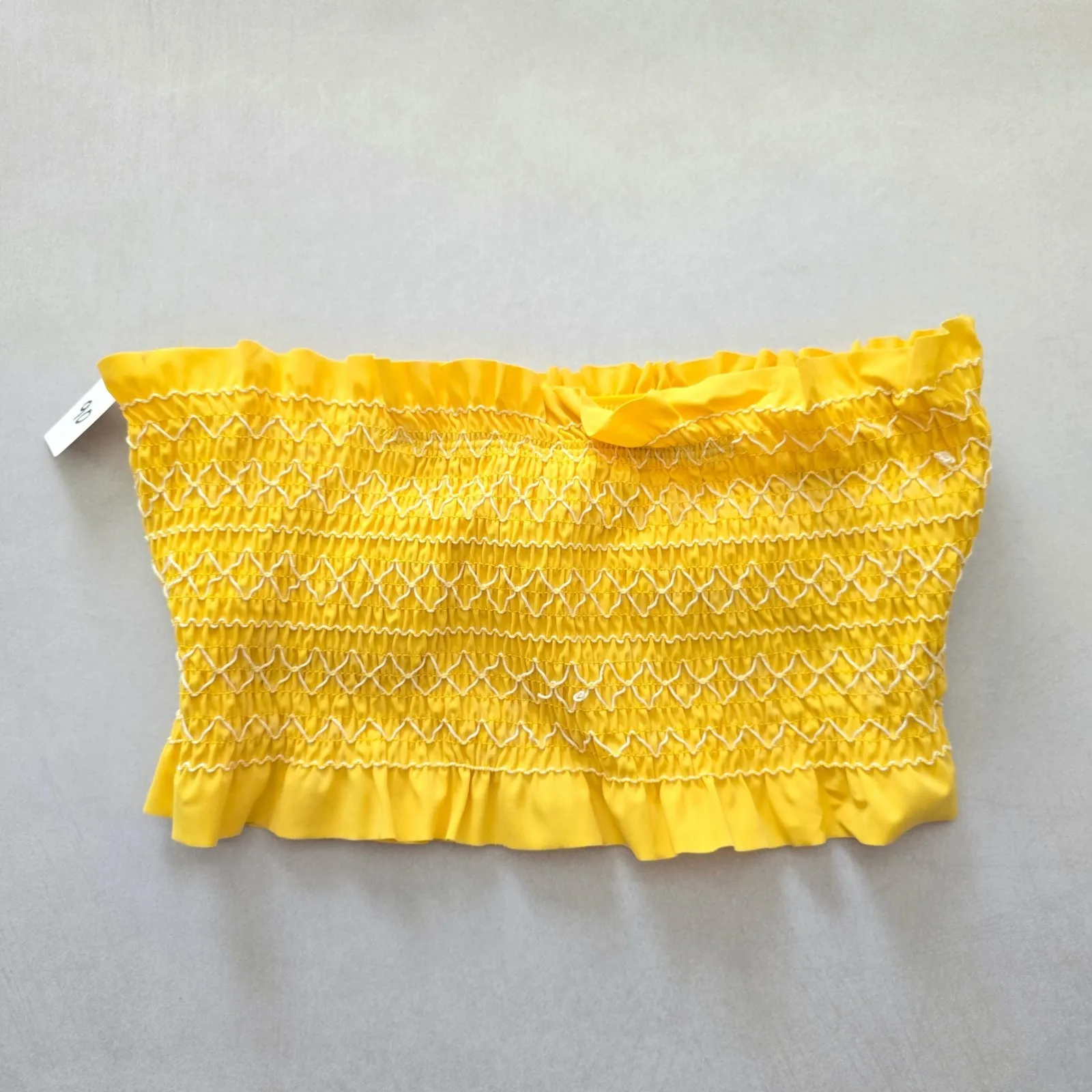 Y2K VTG Yellow Ruffle Smock Bandeau Coquette Retro Swimwear Bikini Top Medium - Image 4