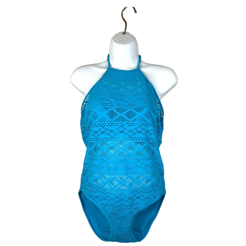 Freya Turquoise Blue Sundance Crochet Halter One Piece Monokini Size 32DD NEW Size M - Image 7