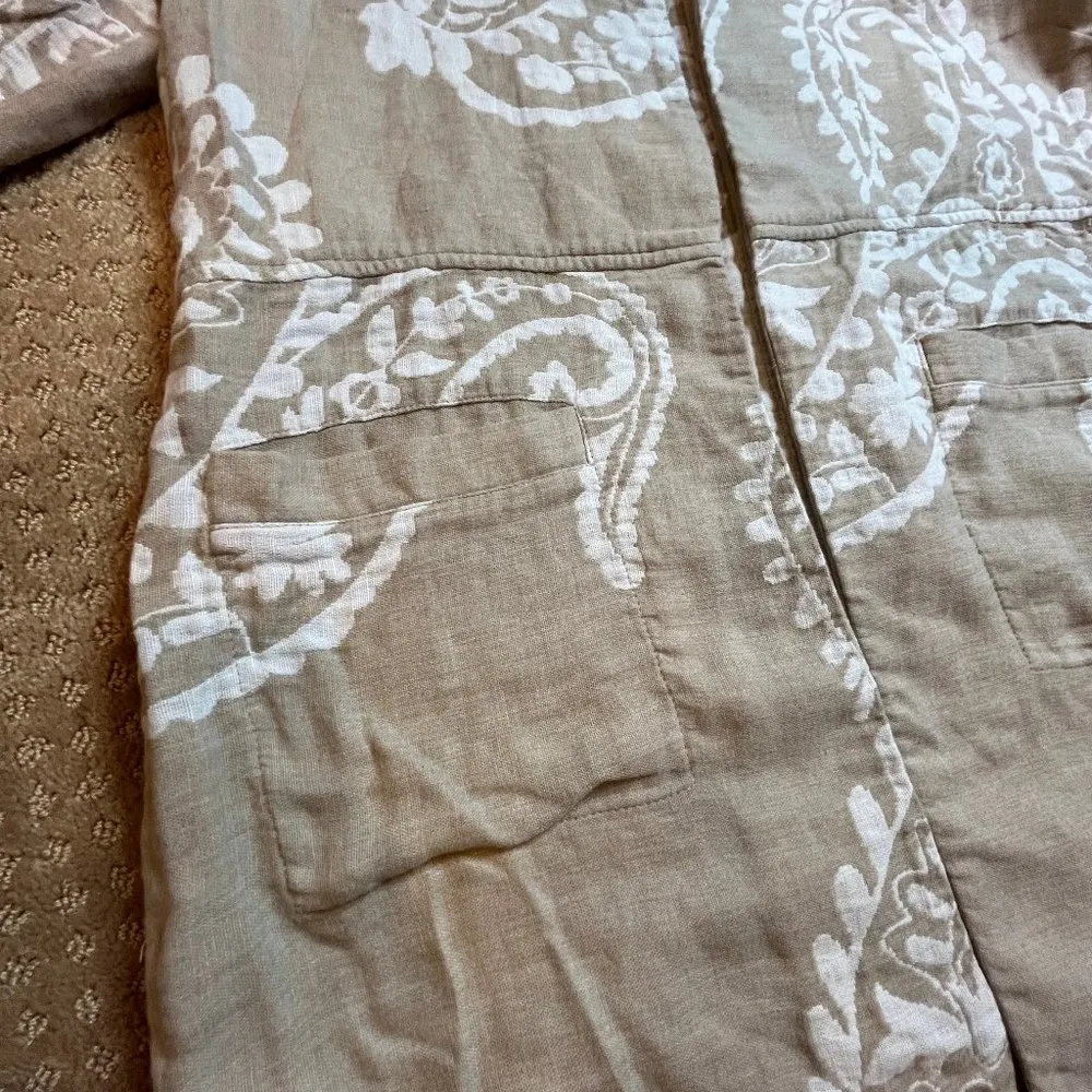 Chicos Linen Cotton Tan White 2 (12) Bi-Color Jacquard Jacket Lagenlook Neutral - Image 8