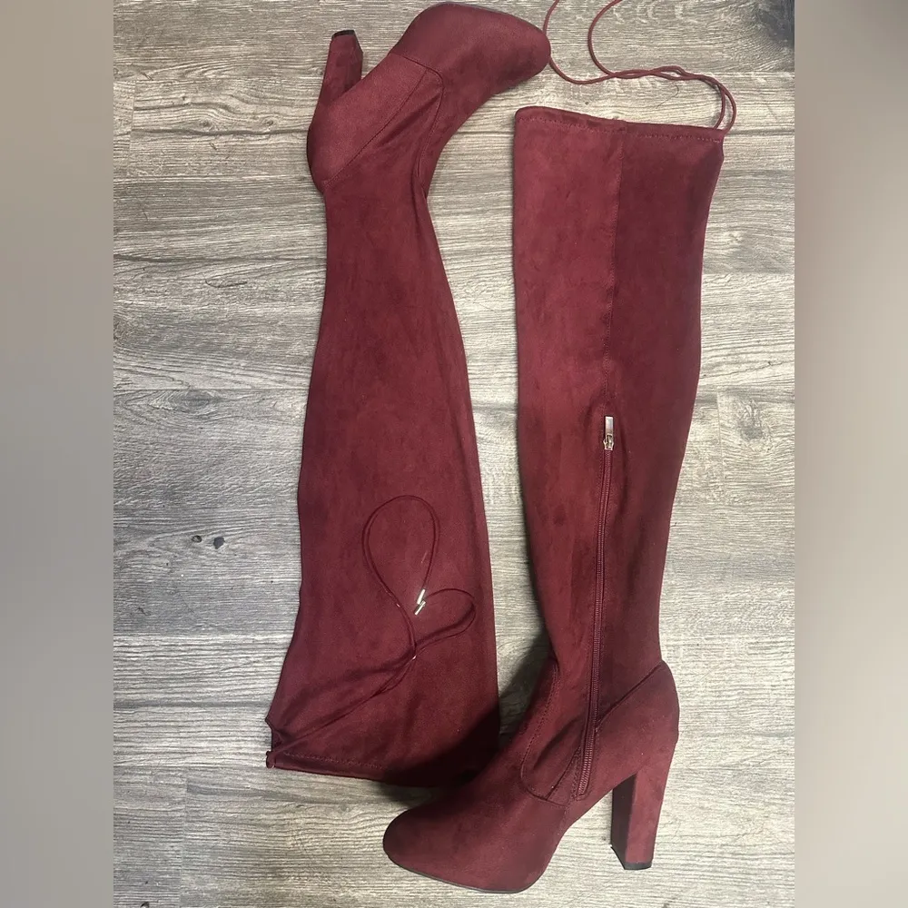BAMBOO Red Over-the-Knee Boots with Suede Finish - Image 9