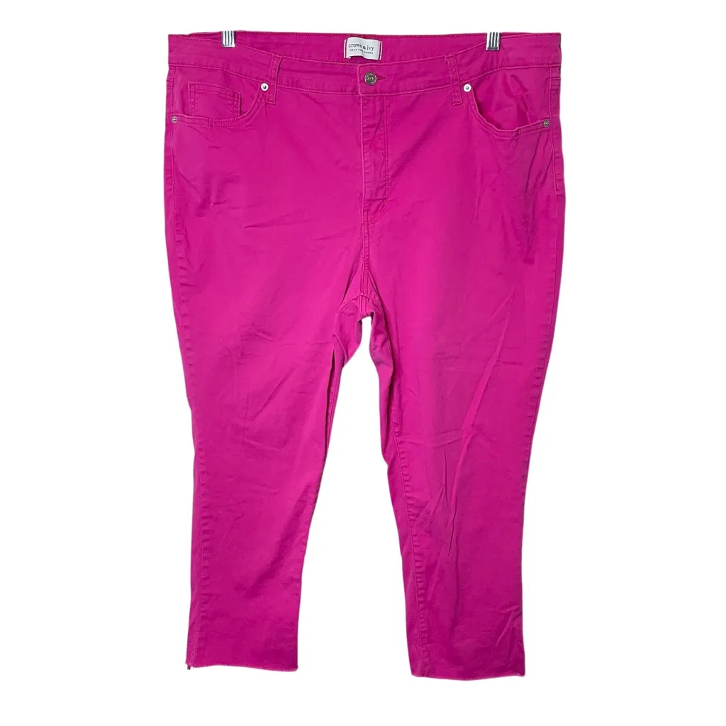 CROWN & IVY High-Rise Cotton Skinny Crop Jeans in Pink Pop, 20W - Image 4