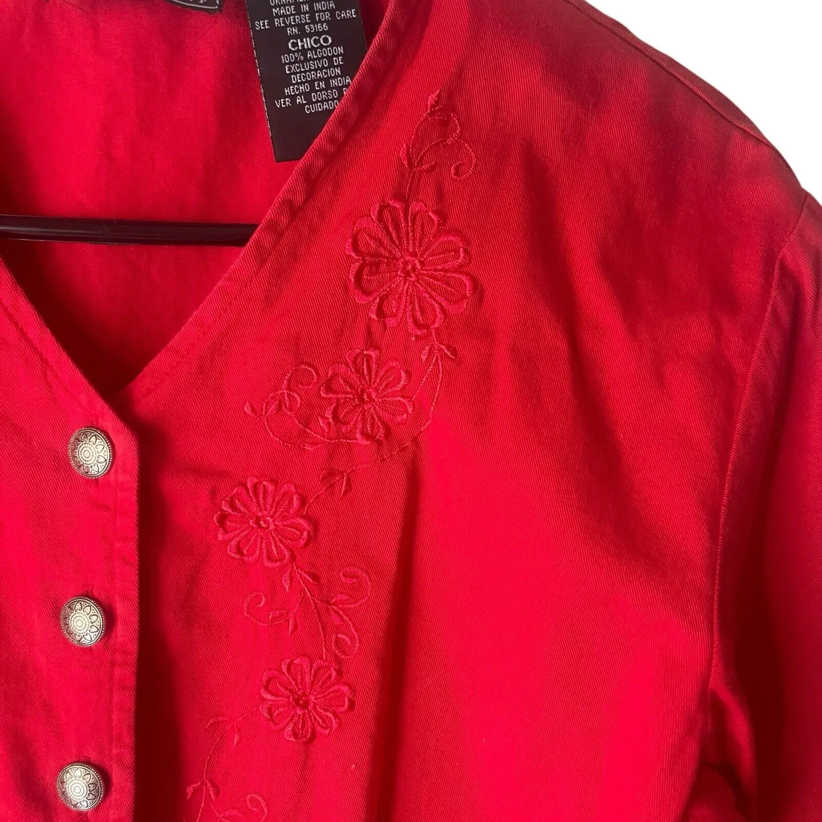 Ozark Mountain Vintage 90s Women's Size Small‎ Red Emboridered Western Button Up - Image 4