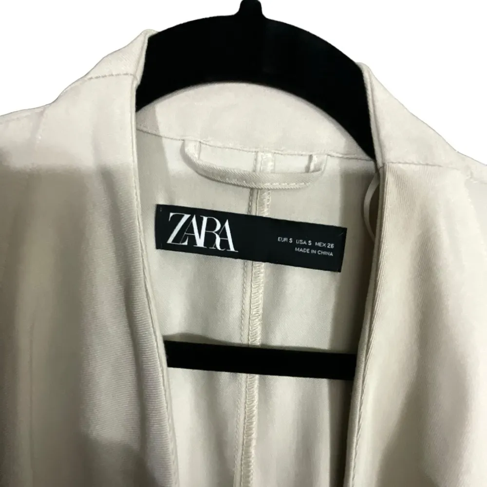 Zara Beige Fluid Oversized Drape Open Front Roll Tab Drawstring Waist Jacket - Image 13