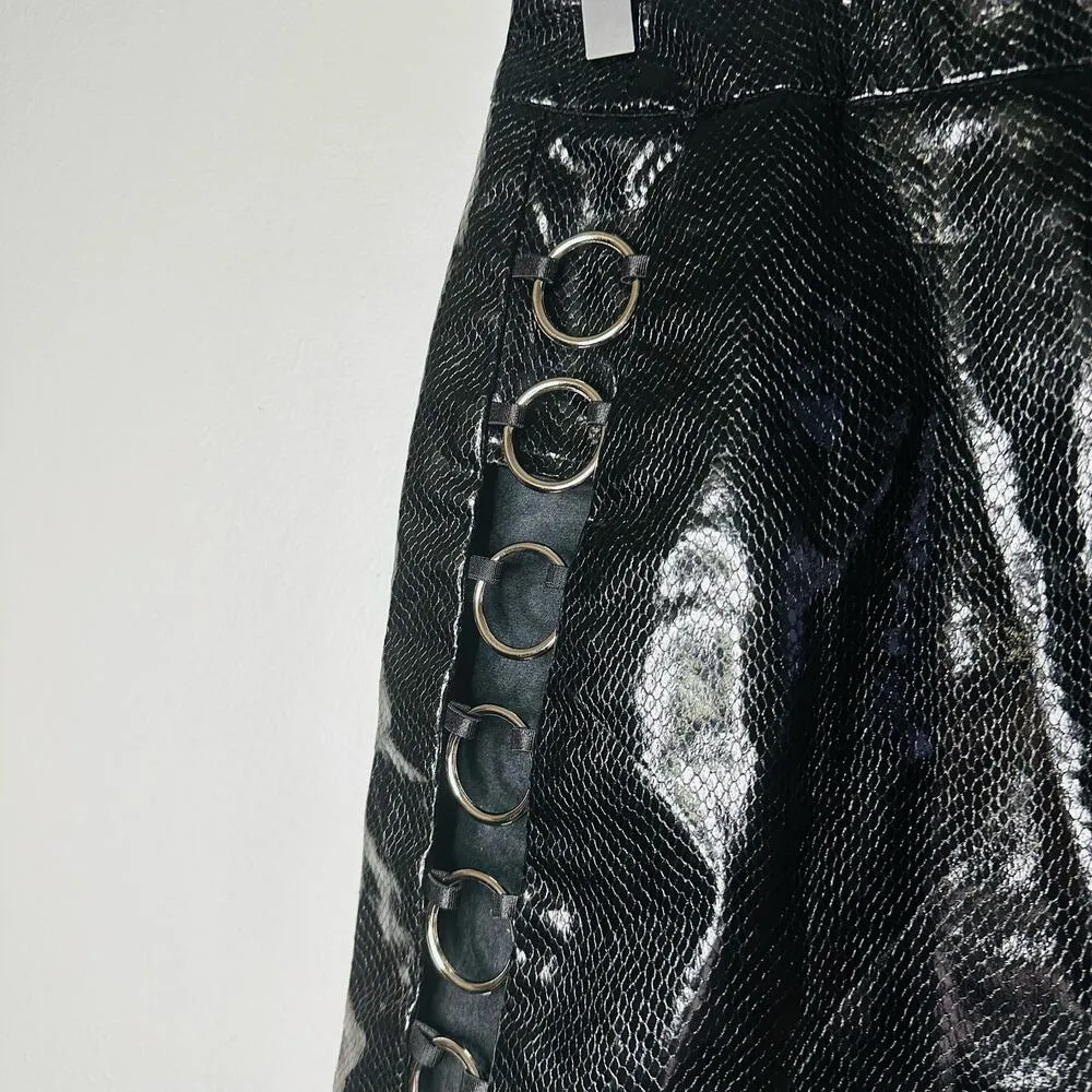 TIGER MIST Black Snakeskin Faux Mini Silver Circle Side Detail Skirt Size Small - Image 2