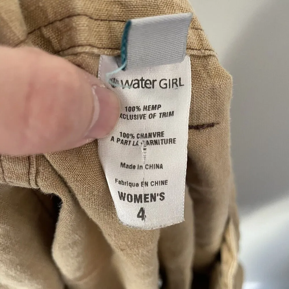 Patagonia Water Girl Size 4 Tan Hemp Shorts Waist Tie 4” Inseam - Image 5