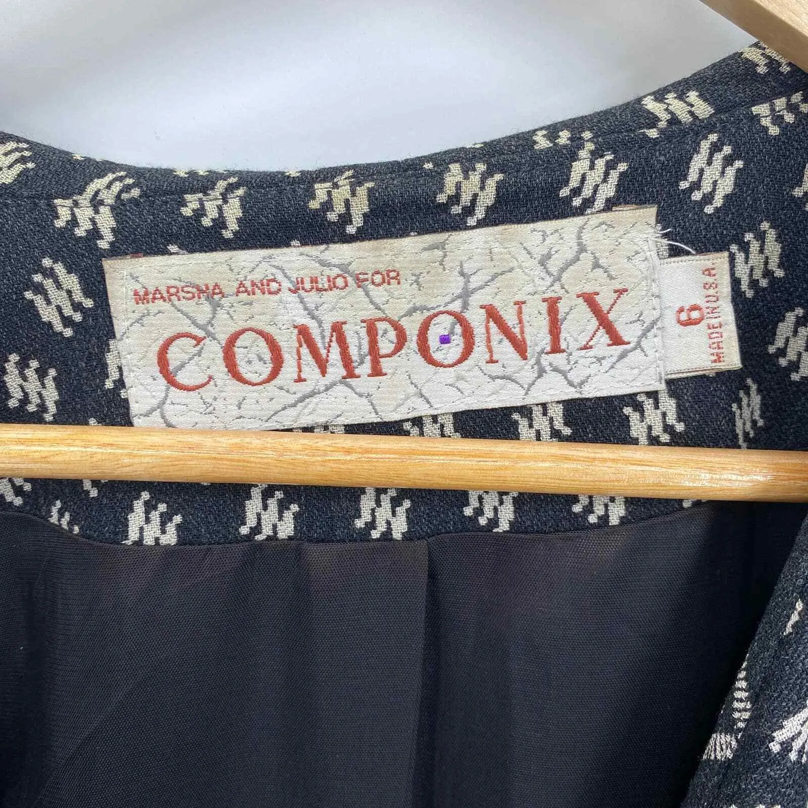 Vintage Marsha Brander for Componix Southwest Blazer Skirt Set sz 6 Acrylic Wool Black - Image 4