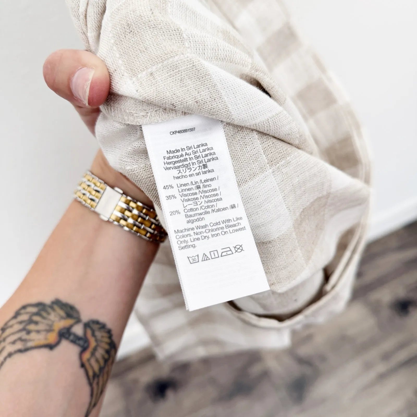 [Madewell] Neutral Plaid Tan Cream Linen Blend Button Wrap Mini Skirt NWT Sz 12 - Image 12