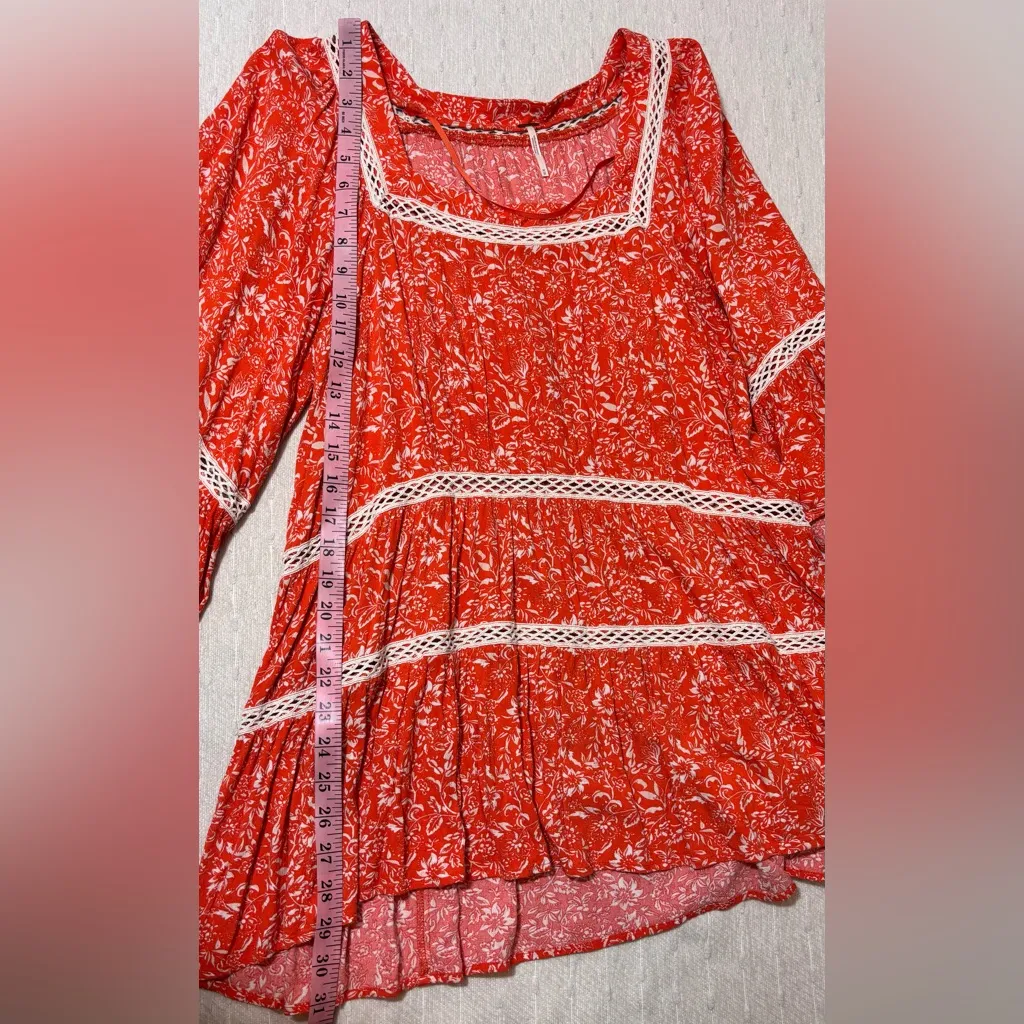 Free People Talk About It Tunic Top‎ Coral POP Boho Size Medium M - Image 10