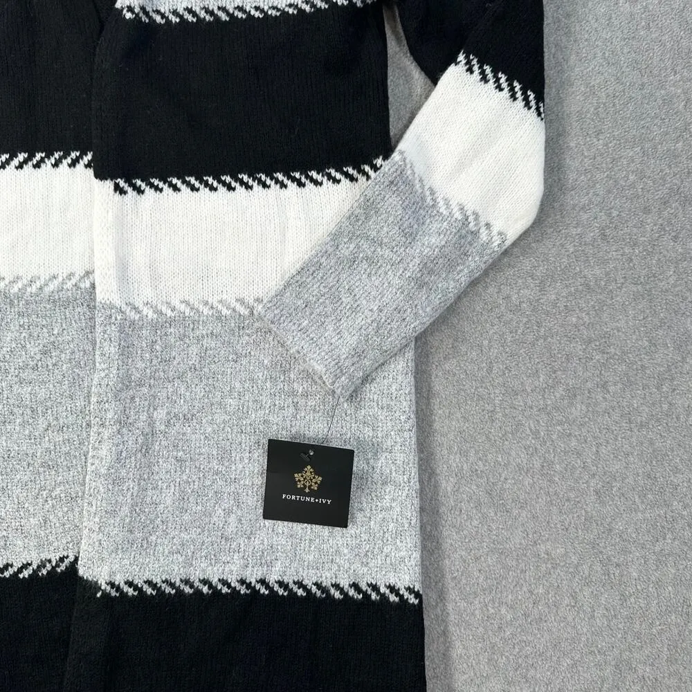 Fortune + Ivy Colorblock Stripe Open Front Cardigan Women’s Small Gray Black - Image 4