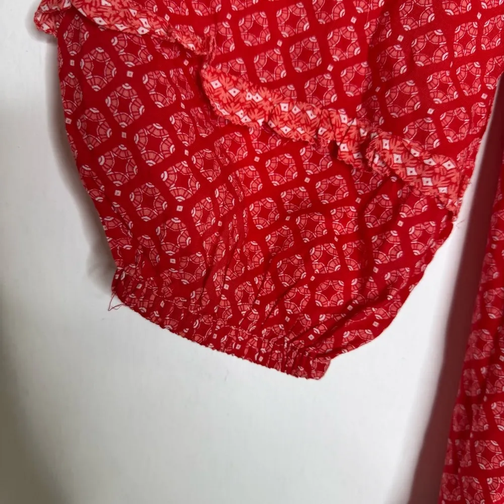 Vineyard Vines Red Boho Tassel Dress Long Sleeve Size Small Lined Cotton Modal - Image 4