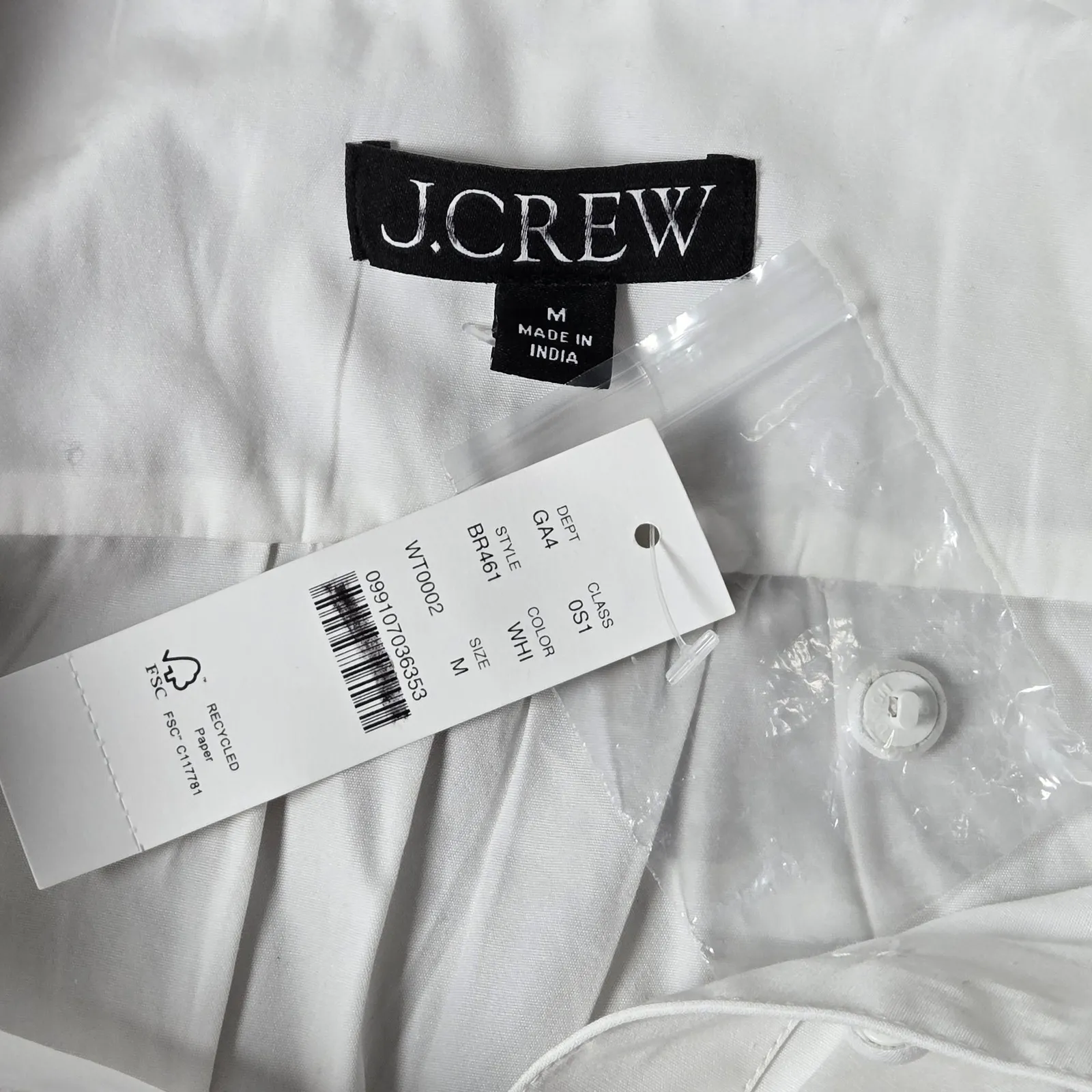 J. Crew Poplin Shirt Dress White Short Sleeve Ruffle Button Front BR461 Size M - Image 3