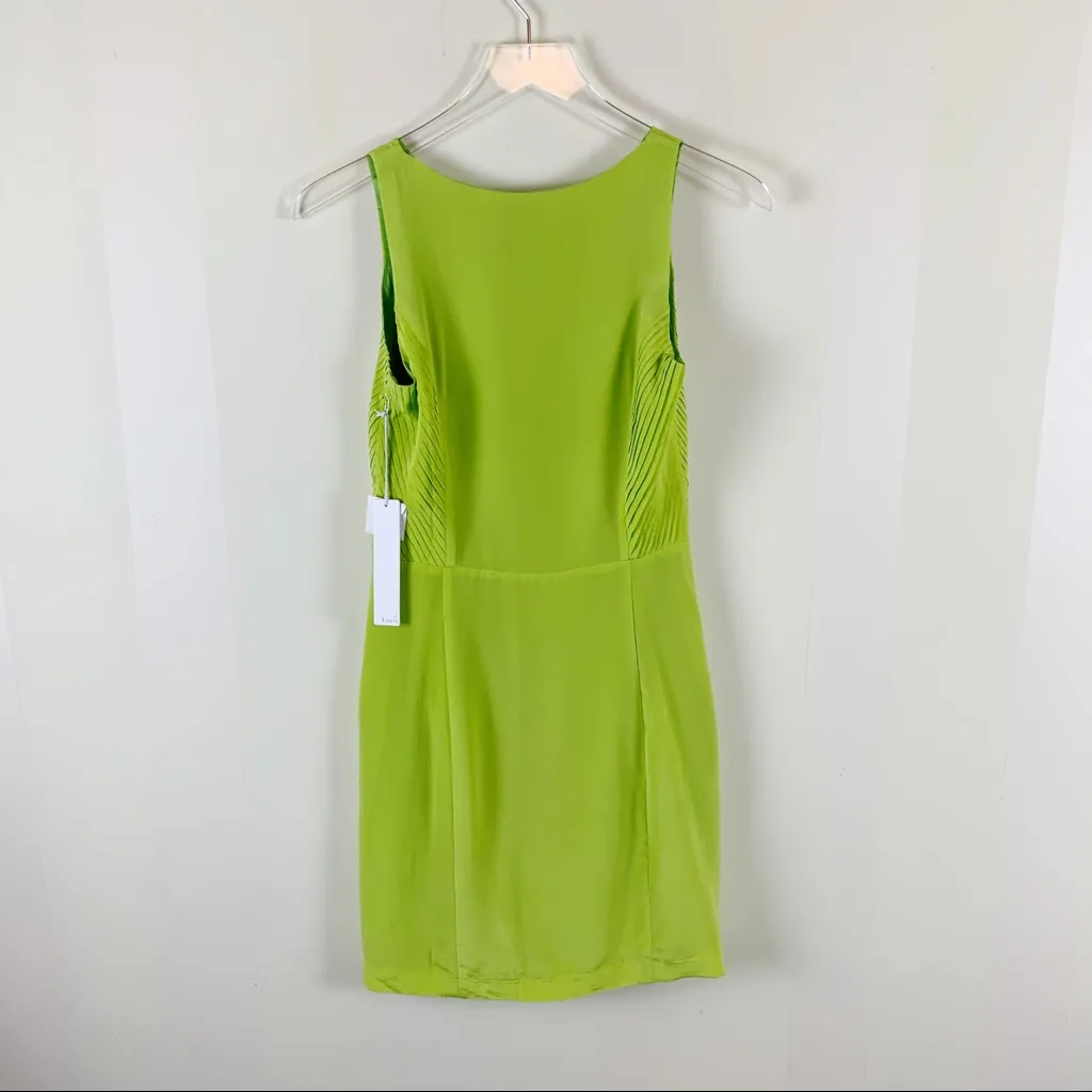 Line & Dot Silk Sheath Dress Small Chartreuse Green Blue Pockets NWT - Image 5