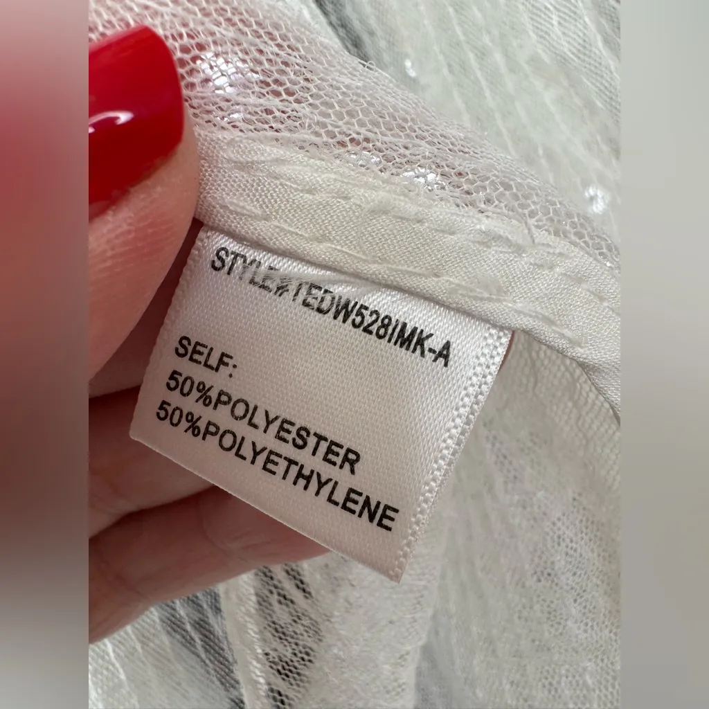 Anthropologie 4SI3NNA Sheer Sequin Long Sleeve Button Down Shirt White Large NEW - Image 12