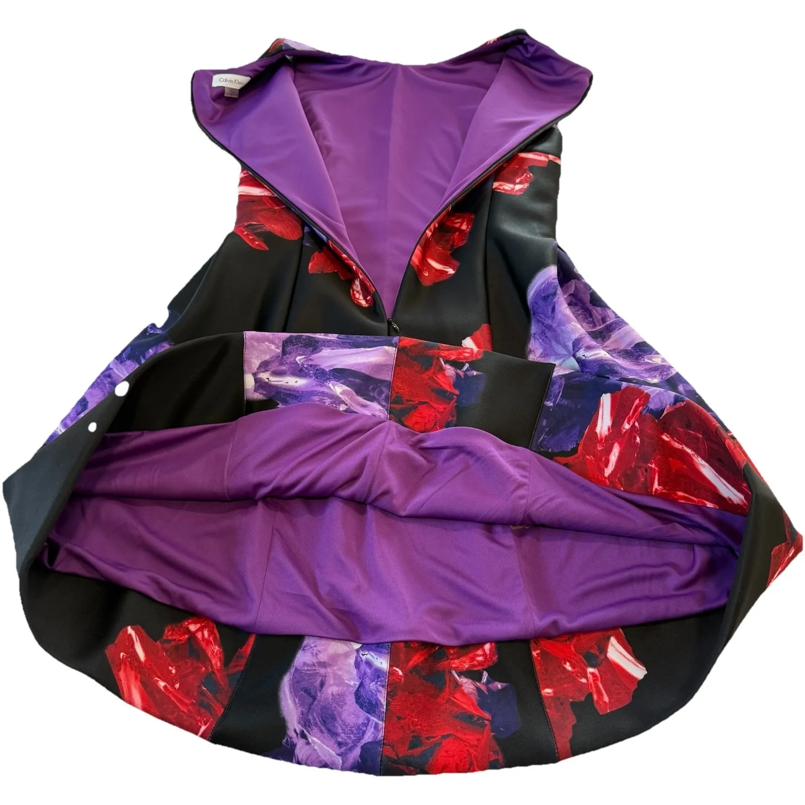 NWT Calvin Klein Purple Red Floral Sleeveless  Pleated Scuba Flare Dress‎ Size 8 - Image 7
