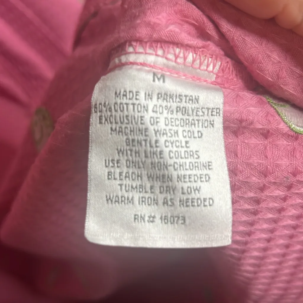 Cypress Elephant Robe Pink Green Embroider Waffle Knit Cozy Short Sleeve Lounge Size M - Image 5