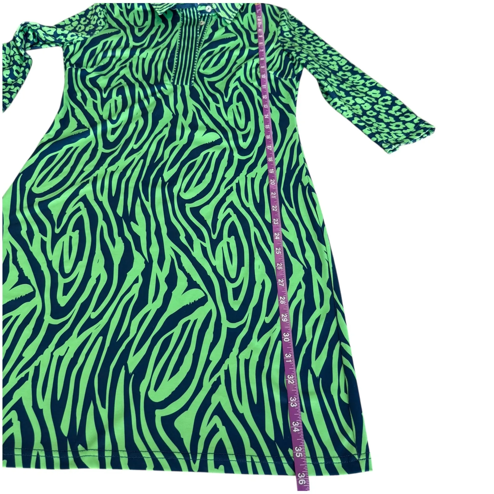 Gretchen‎ Scott Everywhere Jersey Dress Animal Print Collared 3/4 Sleeve Sz XS Green - Image 8