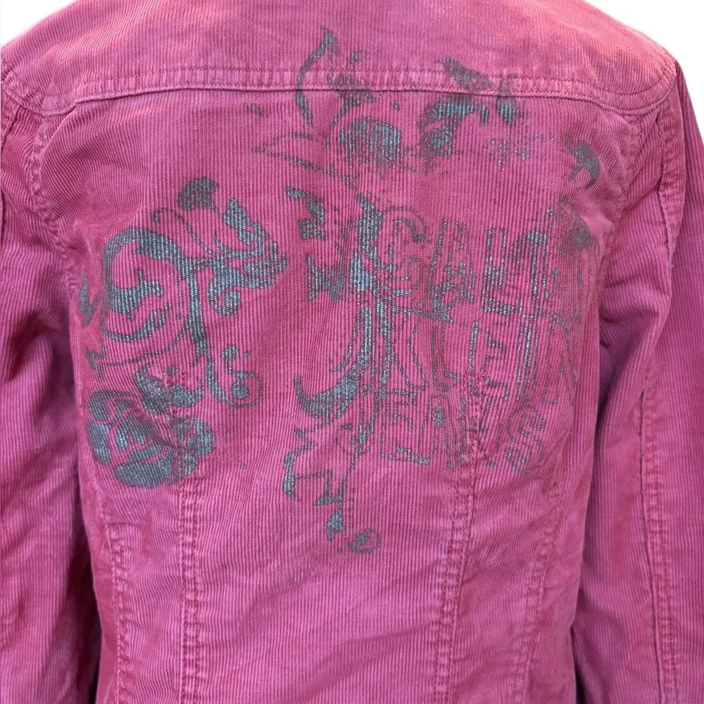 Calvin Klein Red Orange Corduroy Button Up Jacket Gold Design Women’s Large - Image 11