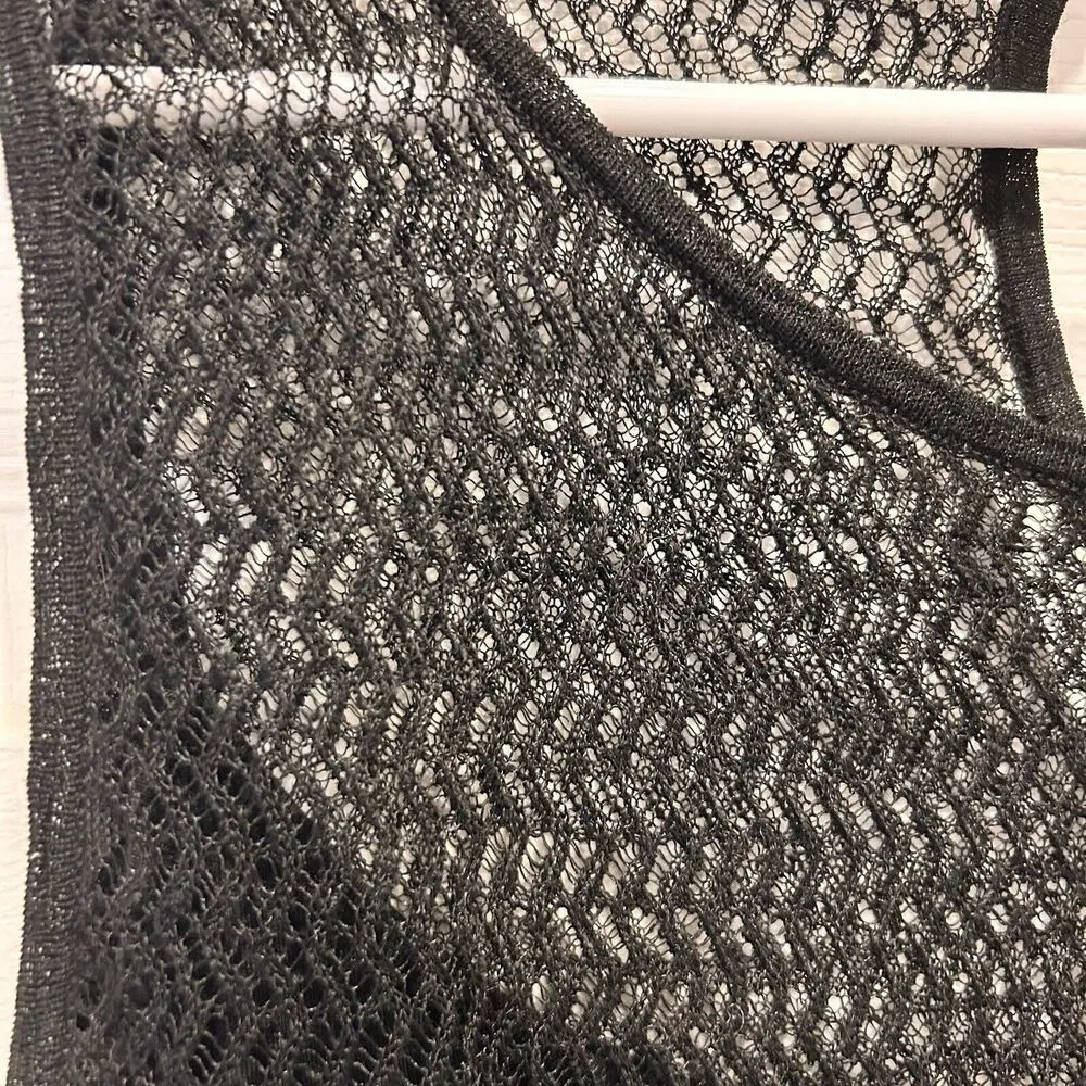 Eileen Fisher Sheer Hemp Herringbone Lace Crew Neck Dress‎ Black Medium Slip - Image 2