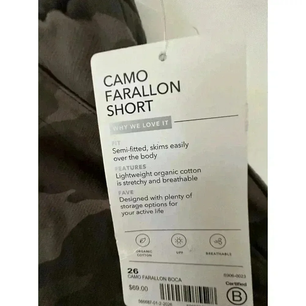 Athleta Black Olive Camo Farallon Elastic Waist Pockets Shorts Size 26 NEW - Image 4