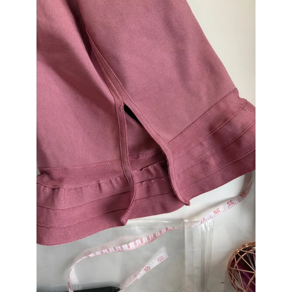 PRETTYLITTLETHING Pink‎ Strapless Bodycon Midi Dress Ruffle Hem Fishtail Size 6 - Image 12