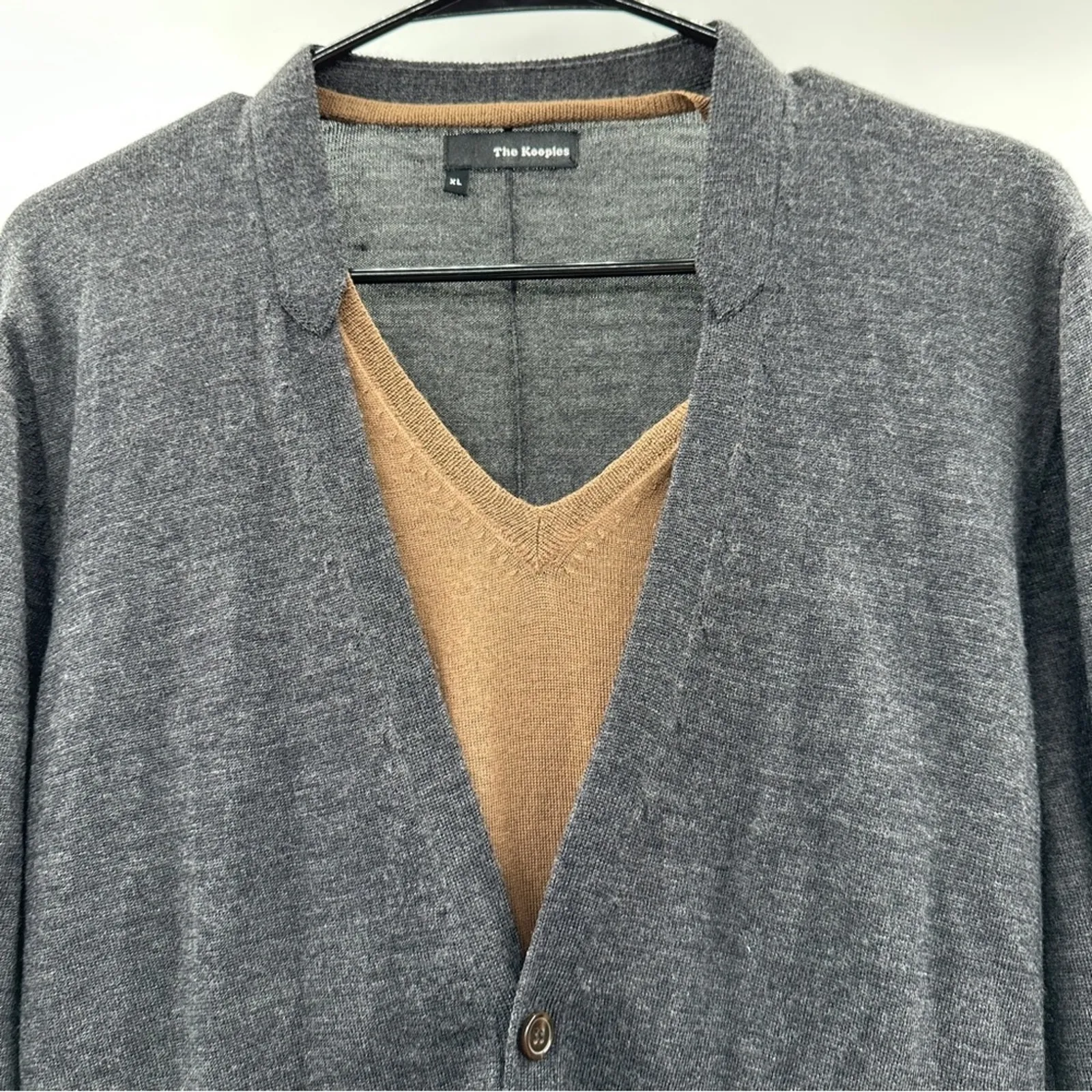The Kooples Wool Gray & Tan Long Sleeve Cardigan Sweater Size XL‎ - Image 2