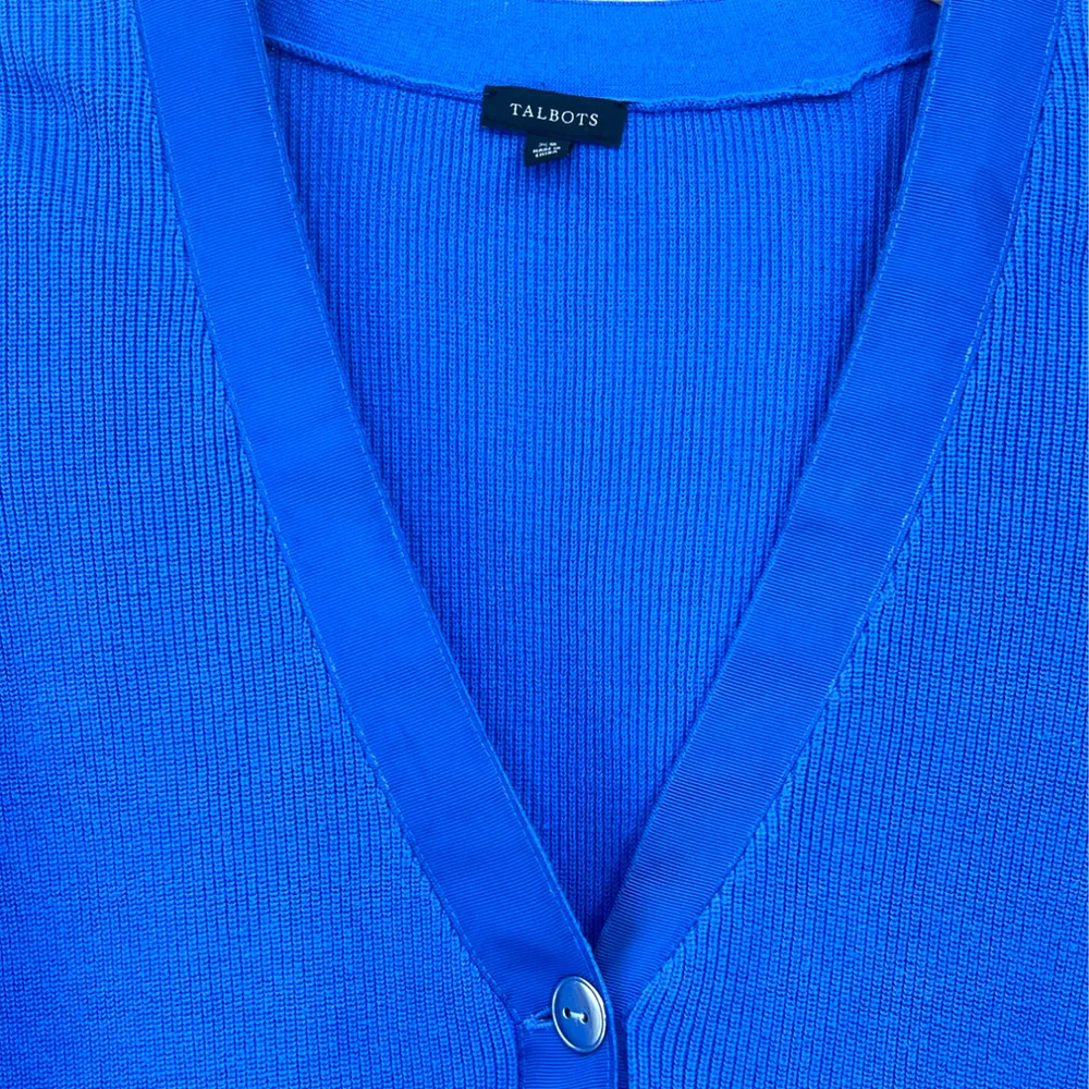 Talbots | XS | V-Neck Ribbon Trimmed Ribbed Knit Easy Chic Cardigan Sweater - Image 4