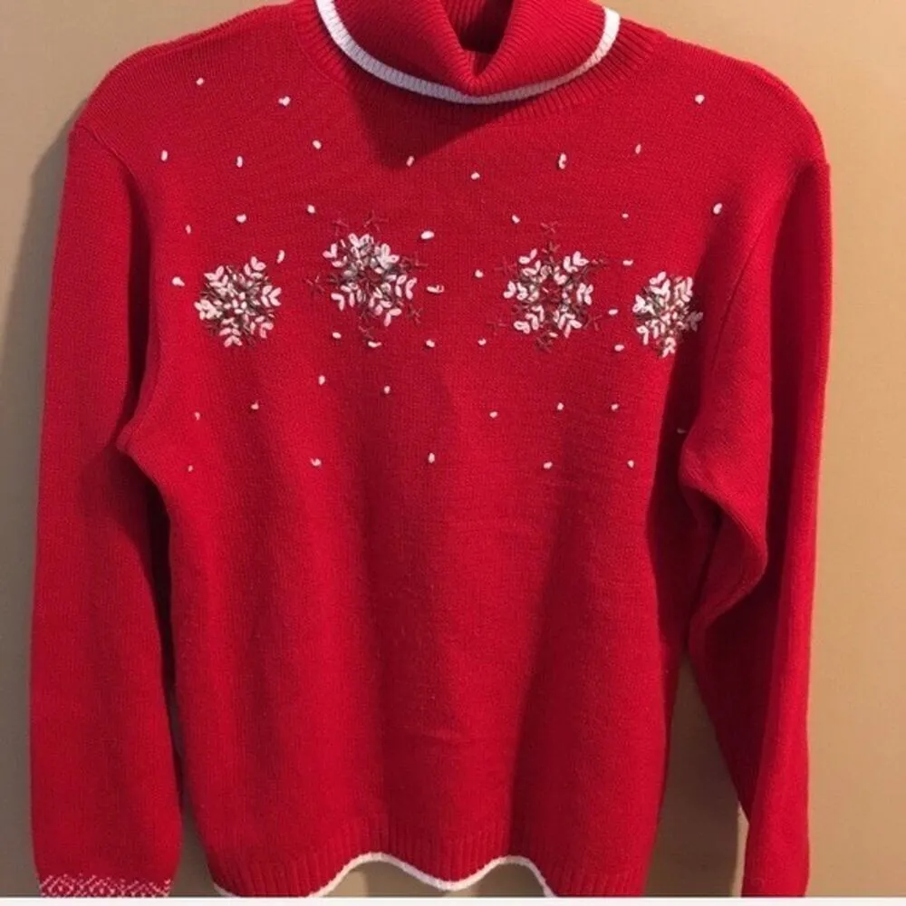 Vintage Red Snowflake Winter Holiday Size M - Image 2