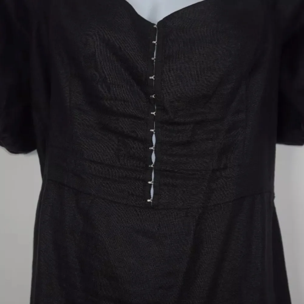 Reformation Seattle Black 100% Linen Mini Dress Size: 20 Ruffle Ruched Backing - Image 4