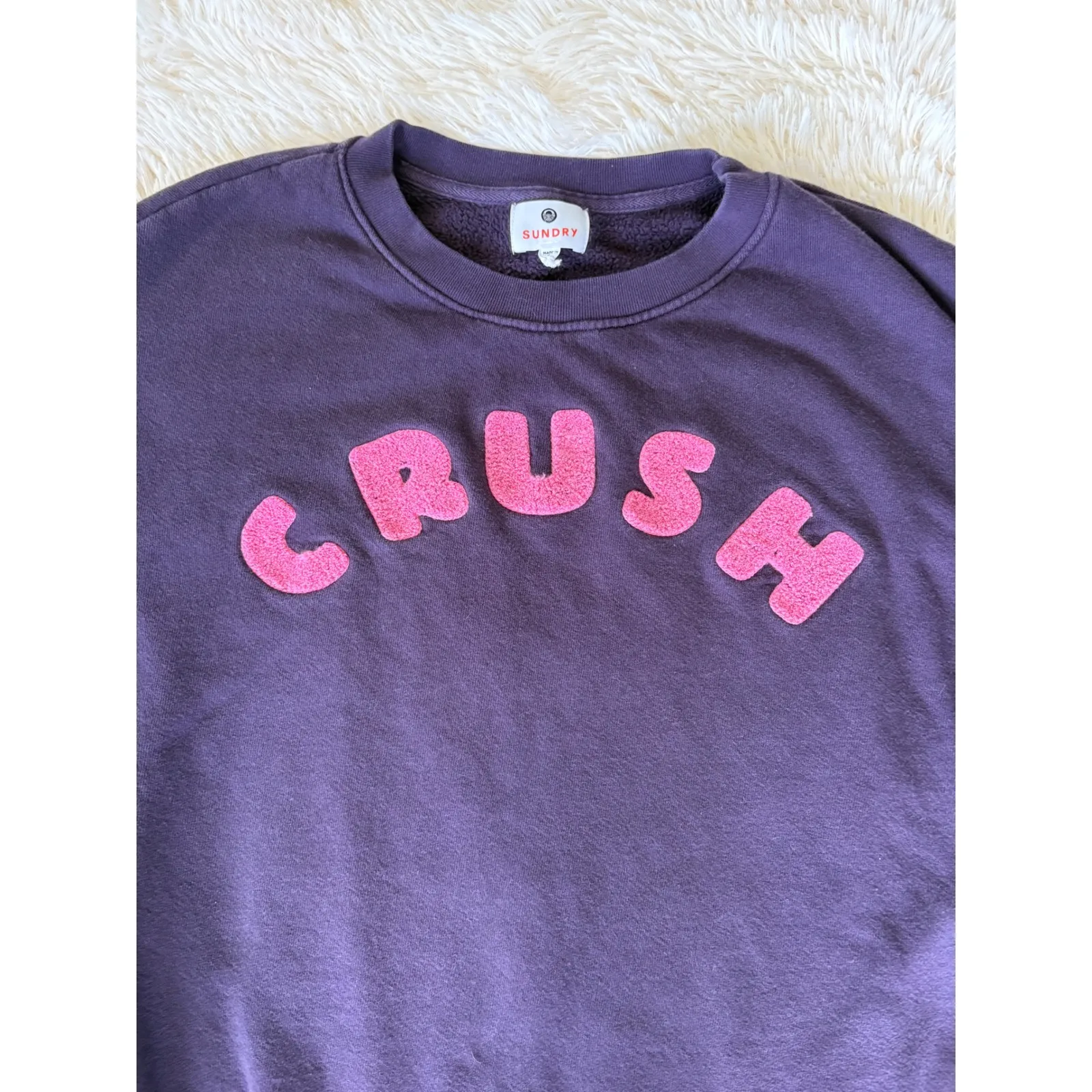 SUNDRY Womens Crush Sweatshirt Purple Pink Graphic Pullover Top - Image 2