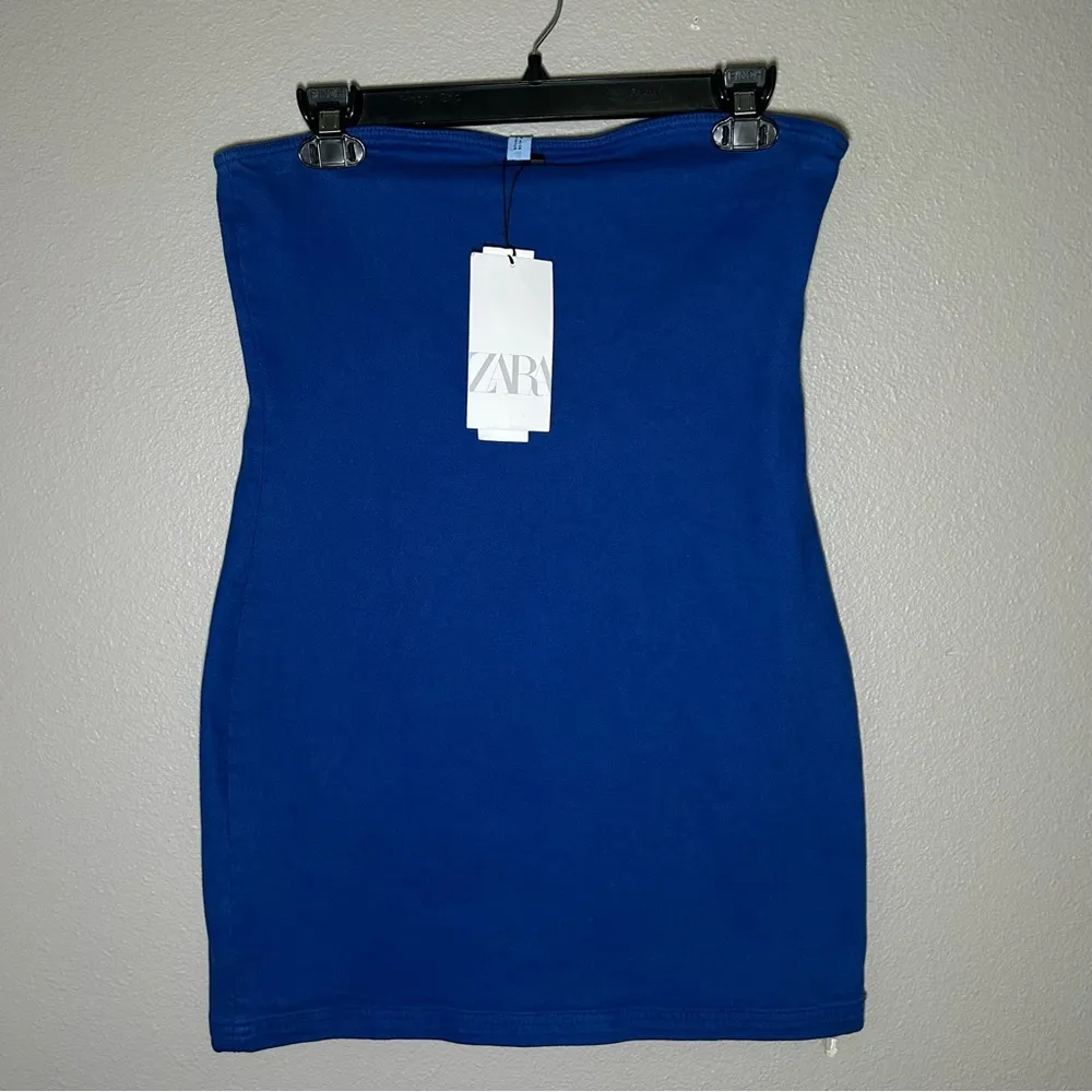 NEW ZARA blue bandeau denim strapless mini dress women’s size medium - Image 3