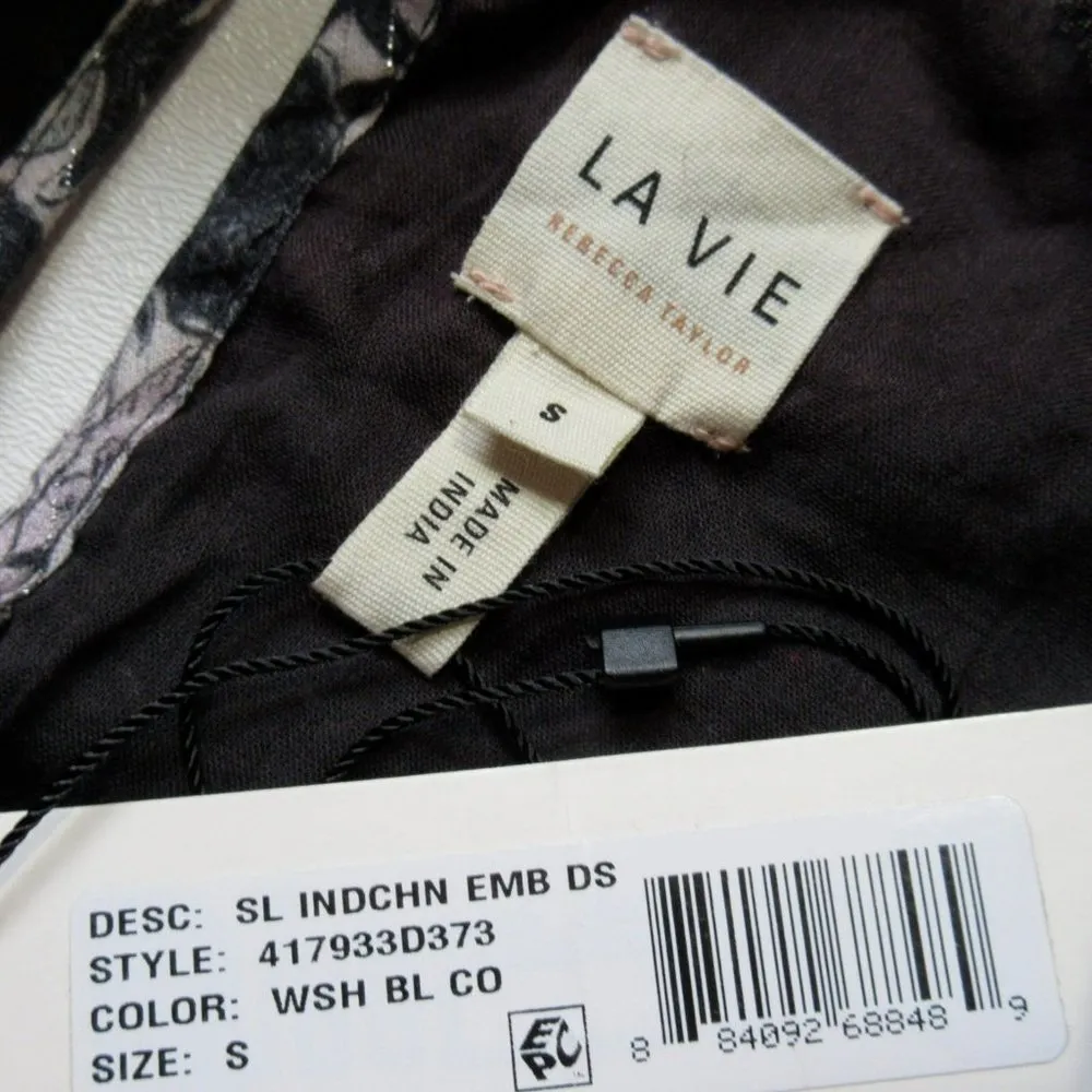 NWT La Vie Rebecca Taylor Indochine in Washed Black Embroidered Floral Dress S - Image 4