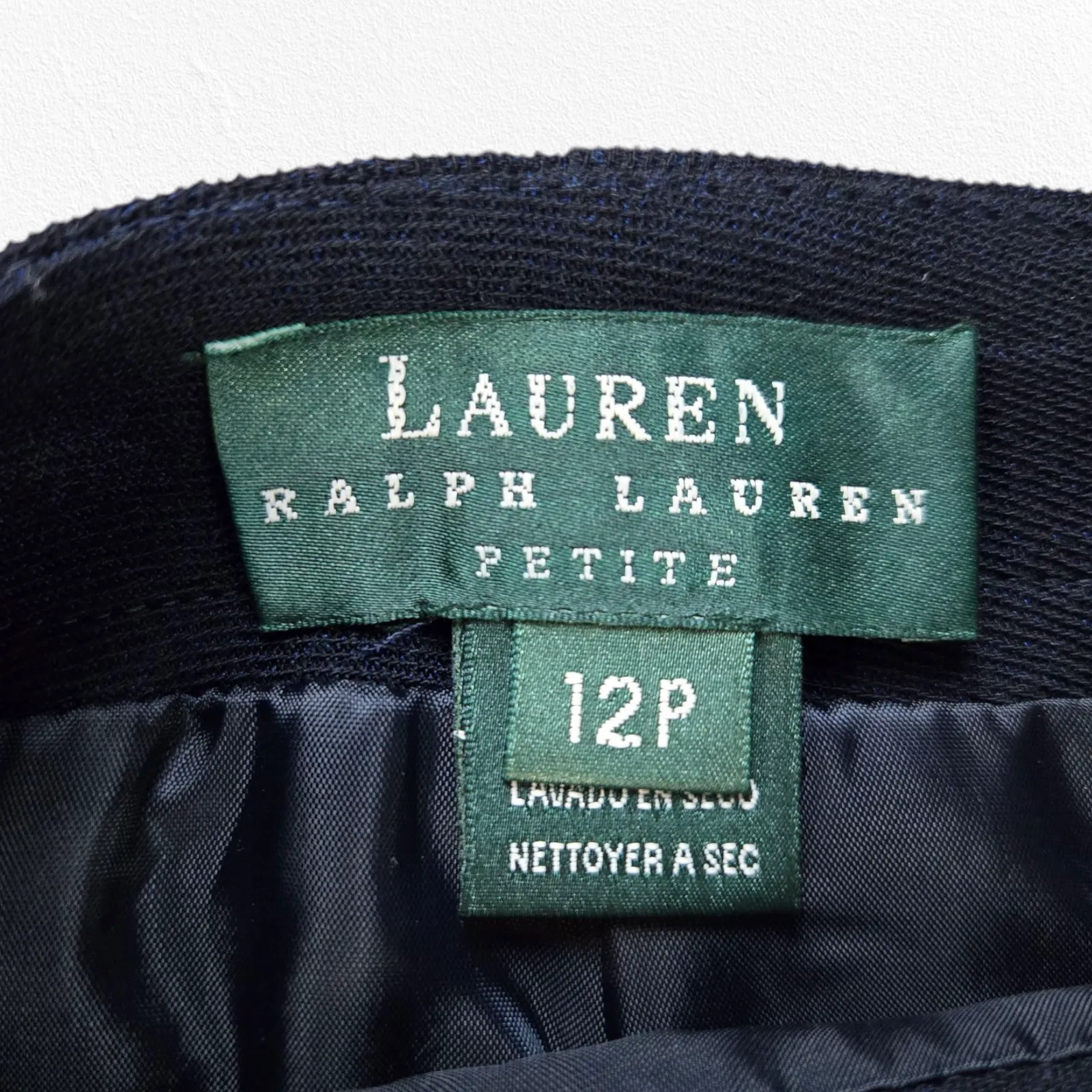 1990s Vintage Lauren Ralph Lauren Navy Wool Lace-Up Back Pencil Skirt Size 12P - Image 5