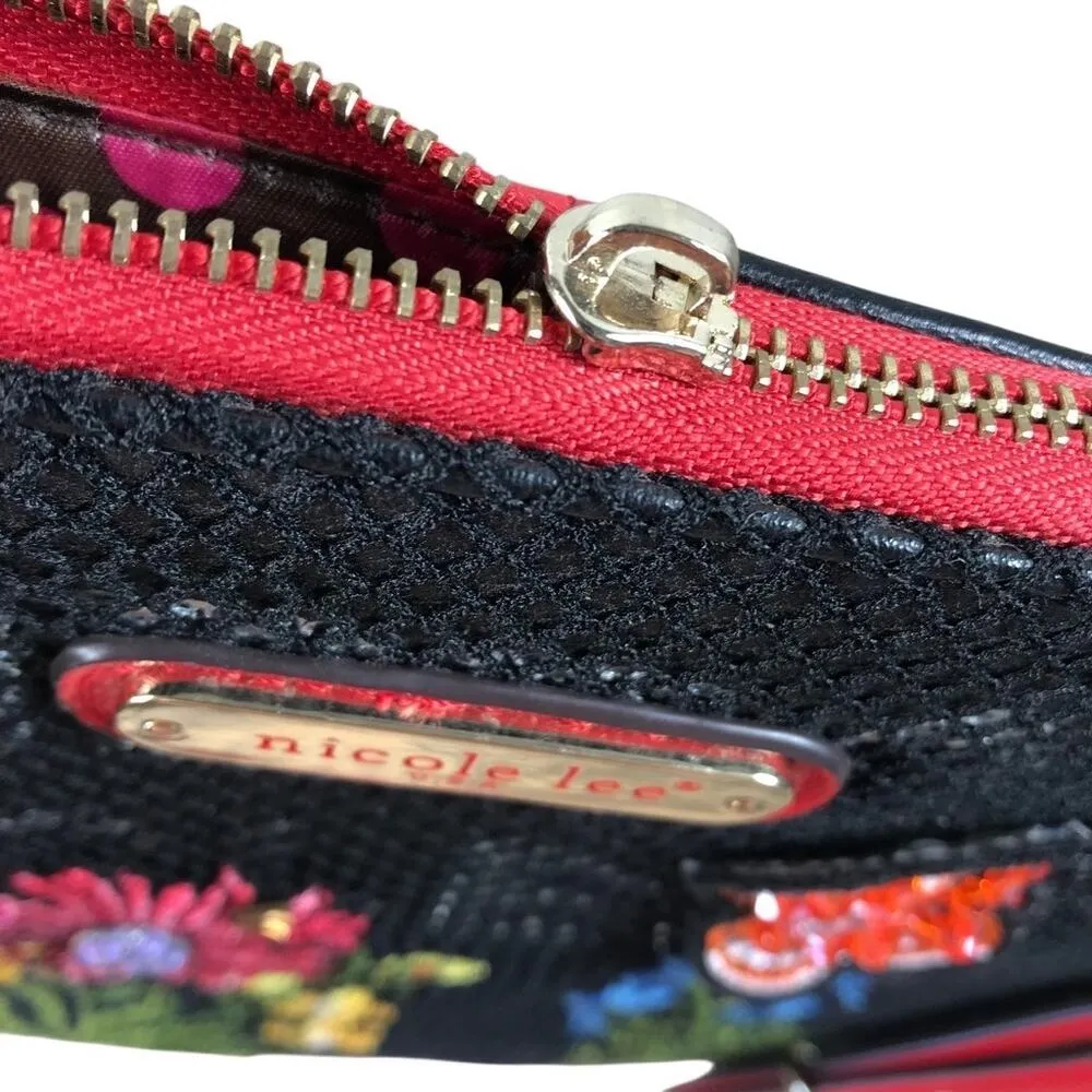 NICOLE LEE USA Embroidery Patchwork Crossbody Bag Red/Black Festival Boho Resort - Image 12