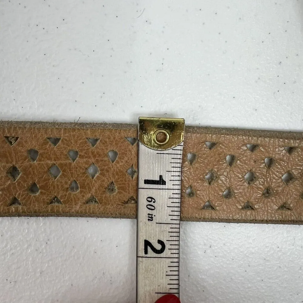 Calvin Klein Size L Belt Leather Beige Perforated Silver Tone Buckle Vtg Women’s - Image 13