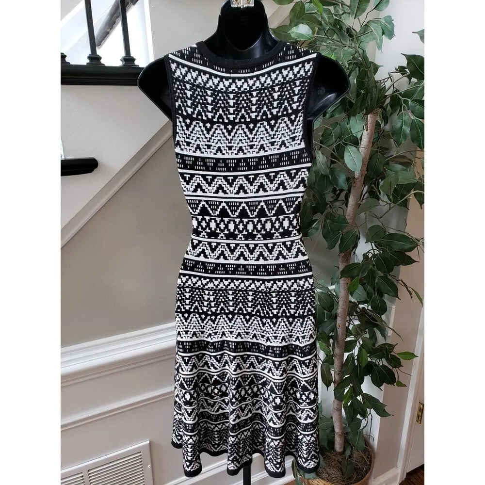 Taylor & Sage Skater Dress Womens Small Black White Aztec Tribal African Pattern - Image 4