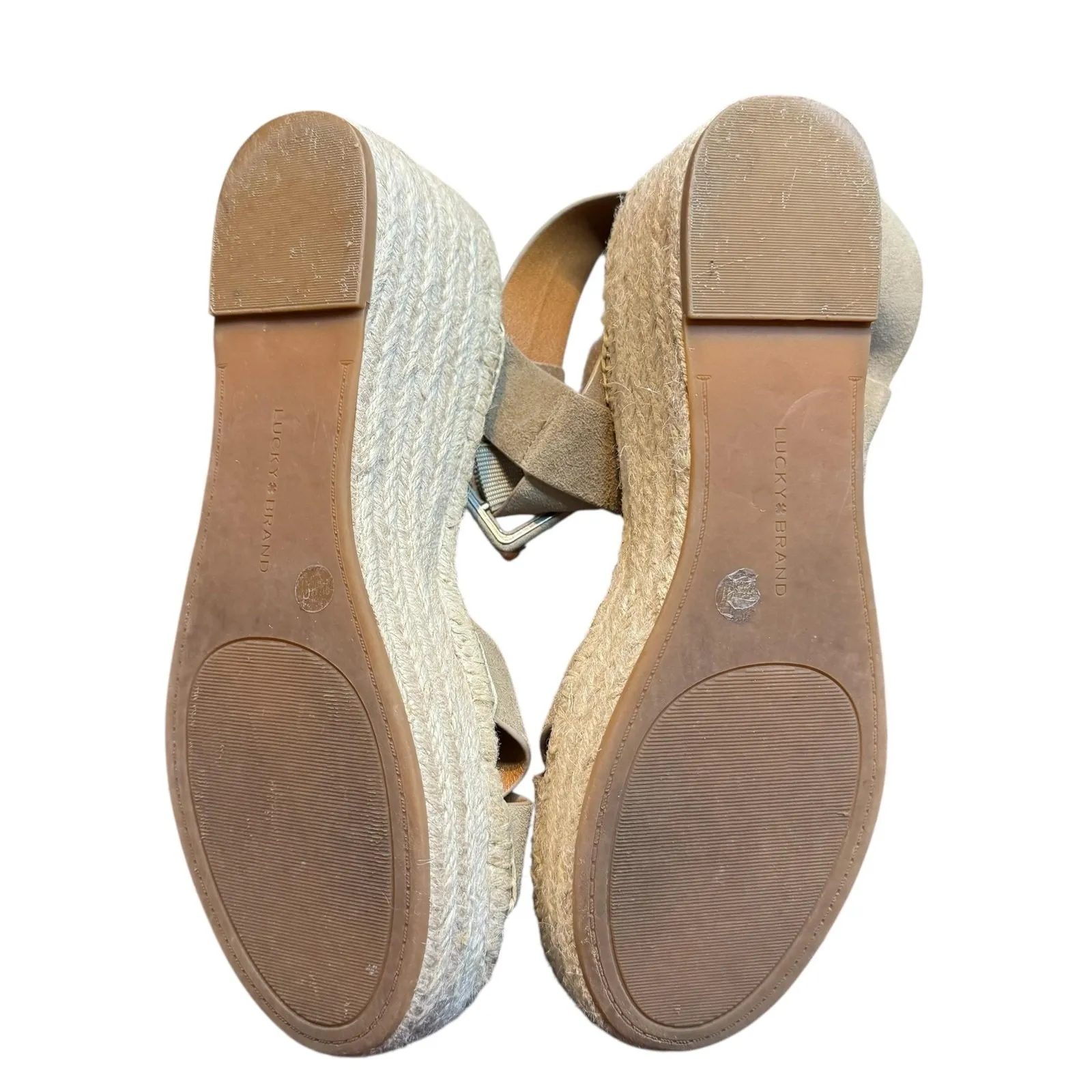 Lucky Brand Shoes Womens Size 9.5 Beige Suede Audrinah Espadrille Wedge Sandals - Image 8
